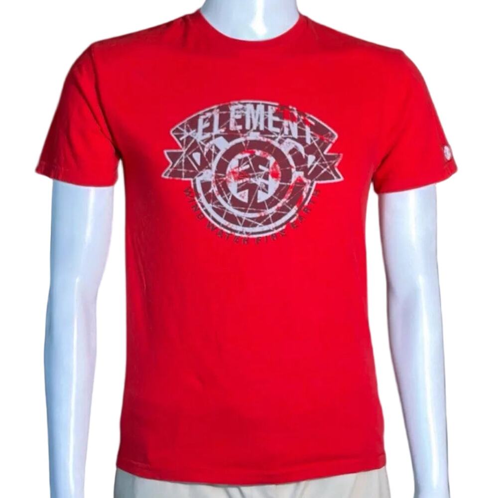 Element Skateboard Y2k Wind Water Fire Earth Logo Red T-Shirt Men's Small